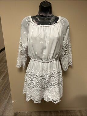 bebe White Embroidered onesie - 3/4 length sleeves + shorts on bottom
